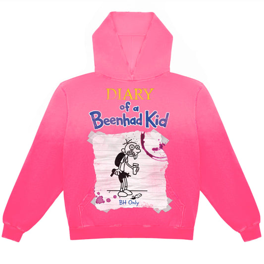 (1 OF 1) “DIARY OF A BEENHAD KID” PINK SUN FADED DISTRESSED HOODIE